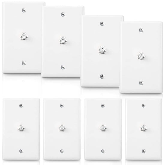 1-Port TV Cable Wall Plate F Connector Wall Plate Coax Wall Plate Video Wall Jack Single Gang Wall Plates (White 8 Pcs)